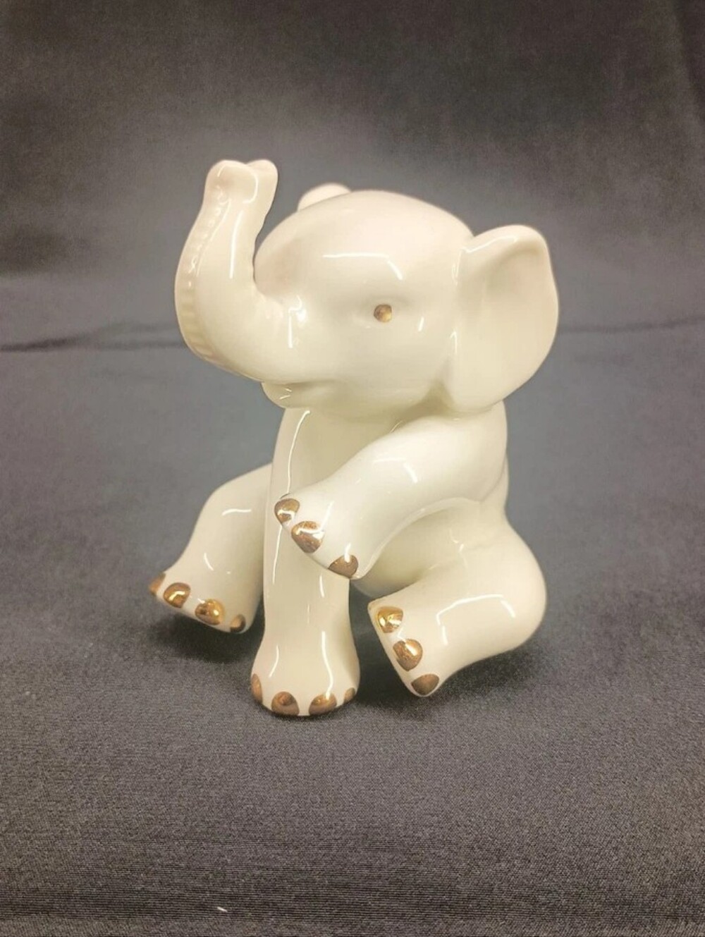 Vintage Lenox Baby Elephant Porcelain Figurine Trunk Up 24k Gold Accents
